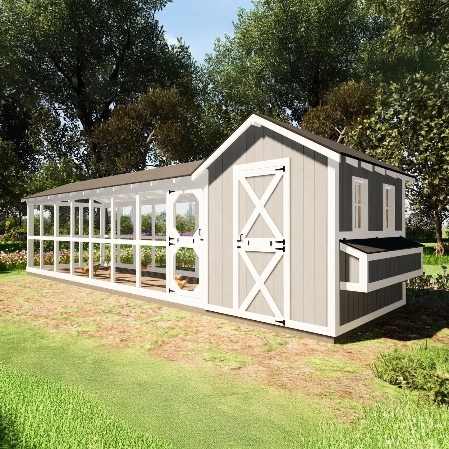 8x32 Large Chicken Coop Plans with 24ft Run ā DIY Hen House for 24 Chickens ( Printed plans )