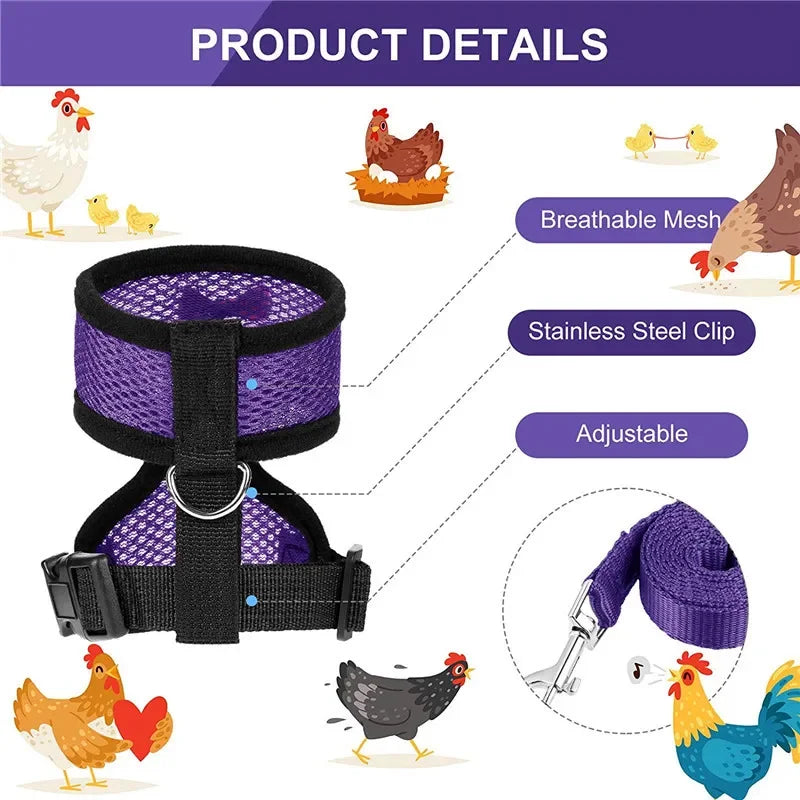 Chicken Duck Vest Hen Belt Pet Harness Matching Collars Bow Comfortable Leads