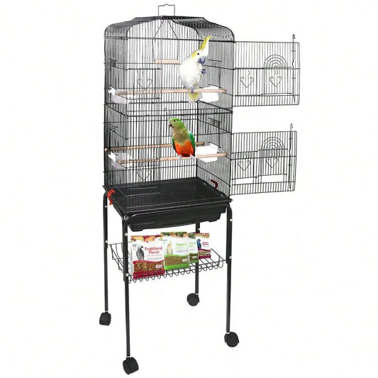 59''H Rolling Bird Cage with Stand & Tray