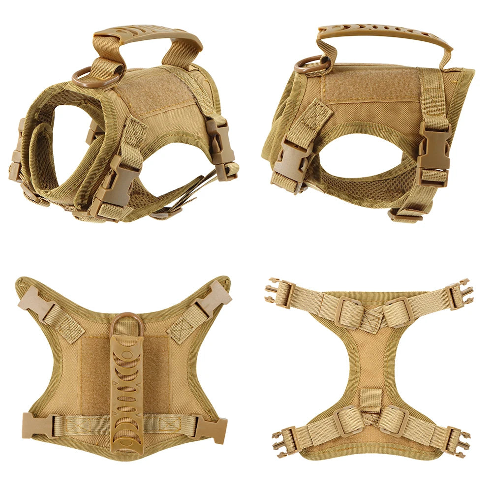 Tactical Cat Small Dog Harness with Leash and 9 Patches Vest with Handle