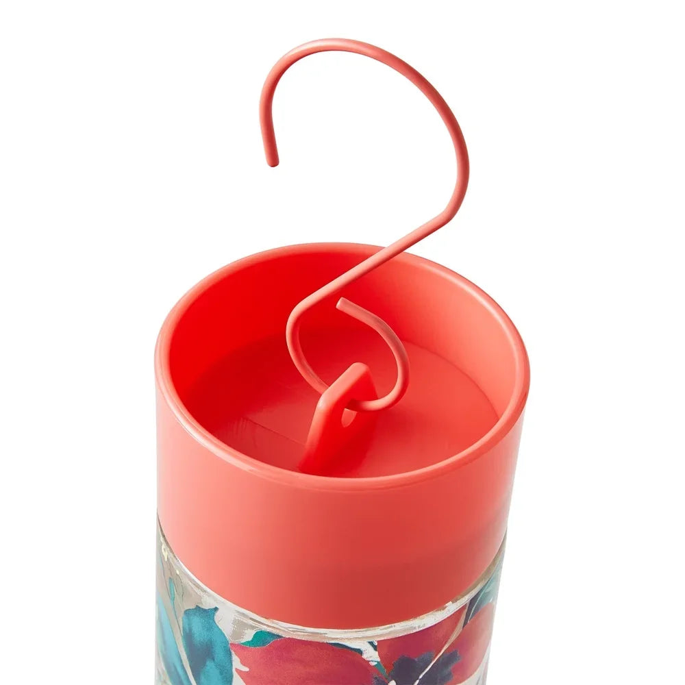 Fresh Floral Decorative Glass Hummingbird Feeder with Ant Moat Perching Ring and Leak Free Flower Ports