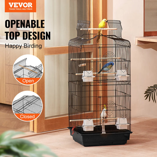Open Top Large Parrot Bird Cage Hanging for Birds with Swing and Perch