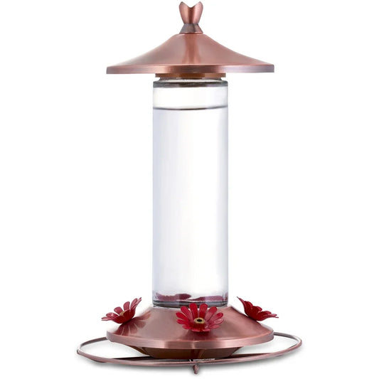 Elegant Copper Glass Hummingbird Feeder 12oz 4 Feeding Ports Wide Mouth Bee Guard