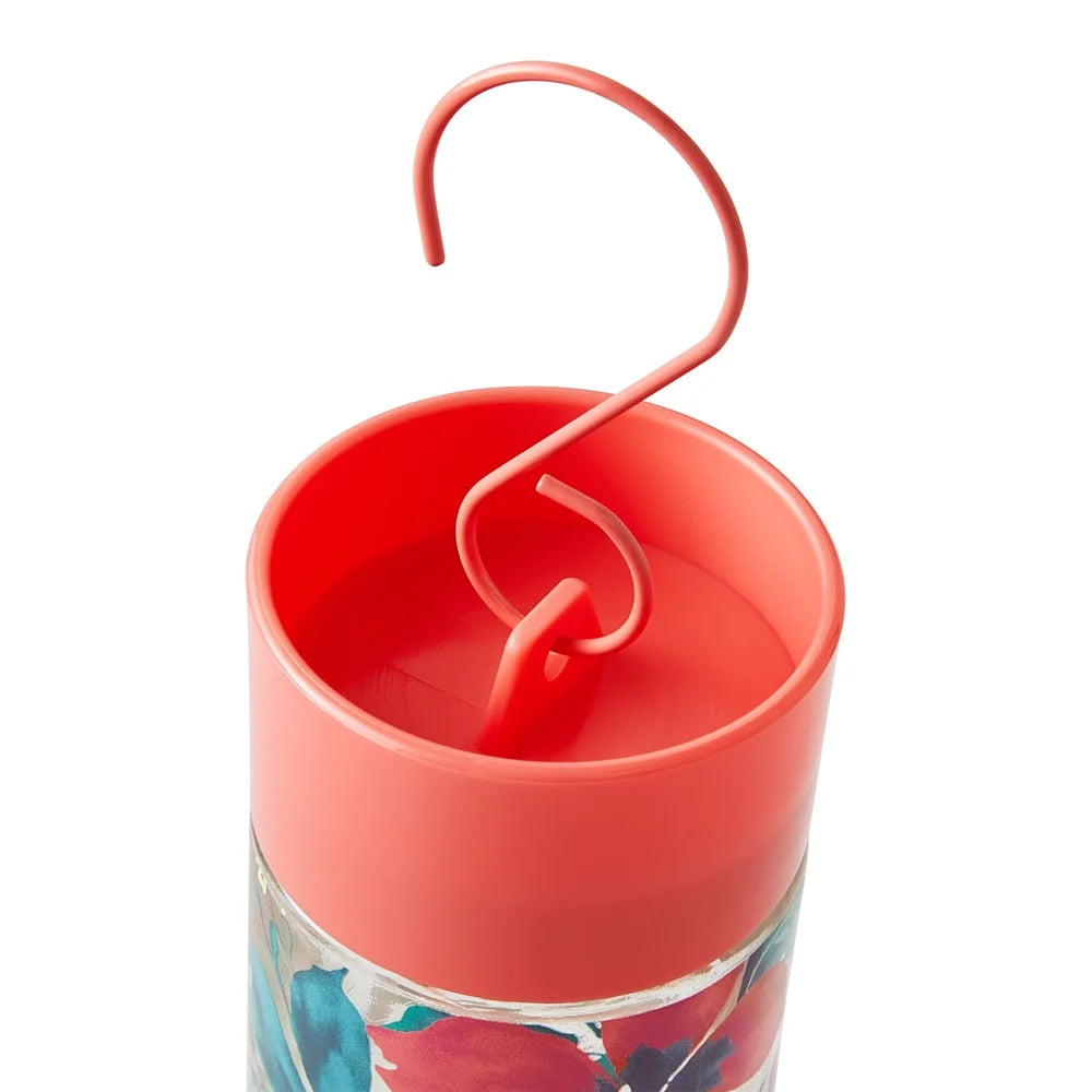Fresh Floral Decorative Glass Hummingbird Feeder with Ant Moat Perching Ring