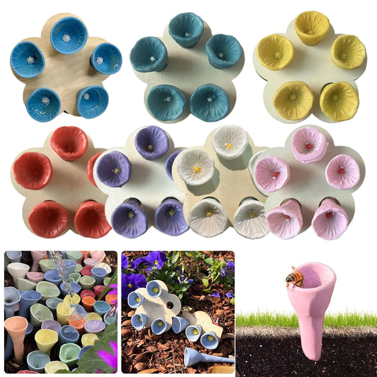 Bees Drinking Cup Flower Shape Water Feeder with Nursery Cup & Holder, Resin