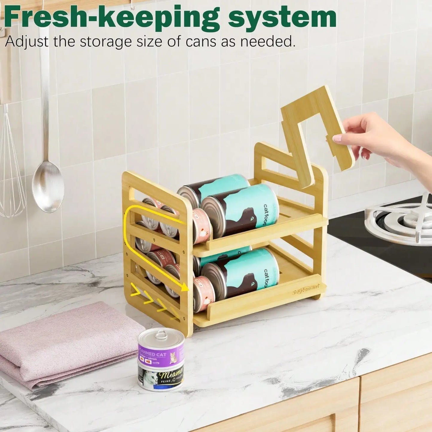 Cat Food Cans Storage Organizer 2 Tier Stackable Bamboo
