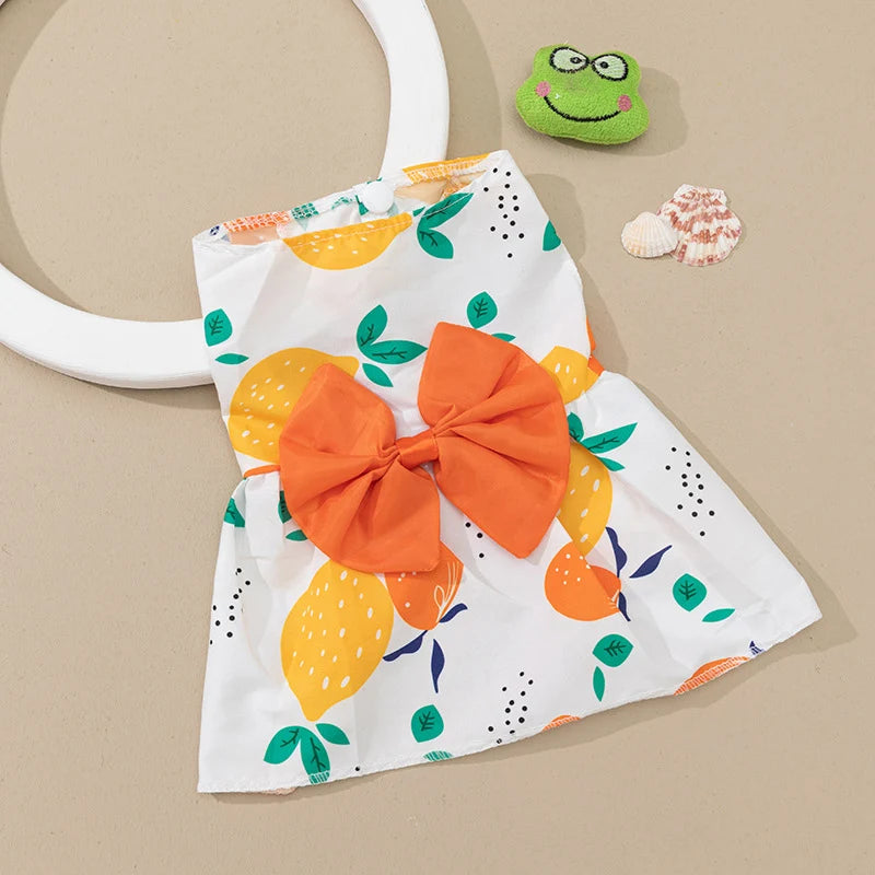 Pet Dresses with Bow for Small Dogs Cats Fruit Flower Print Pet Clothes