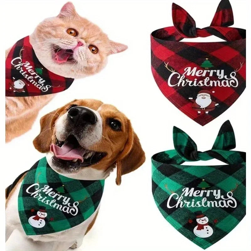3 Piece Christmas Pet Scarf with Adjustable Collar for Small to Large Dogs, Pet Triangle Plaid Drool Towel