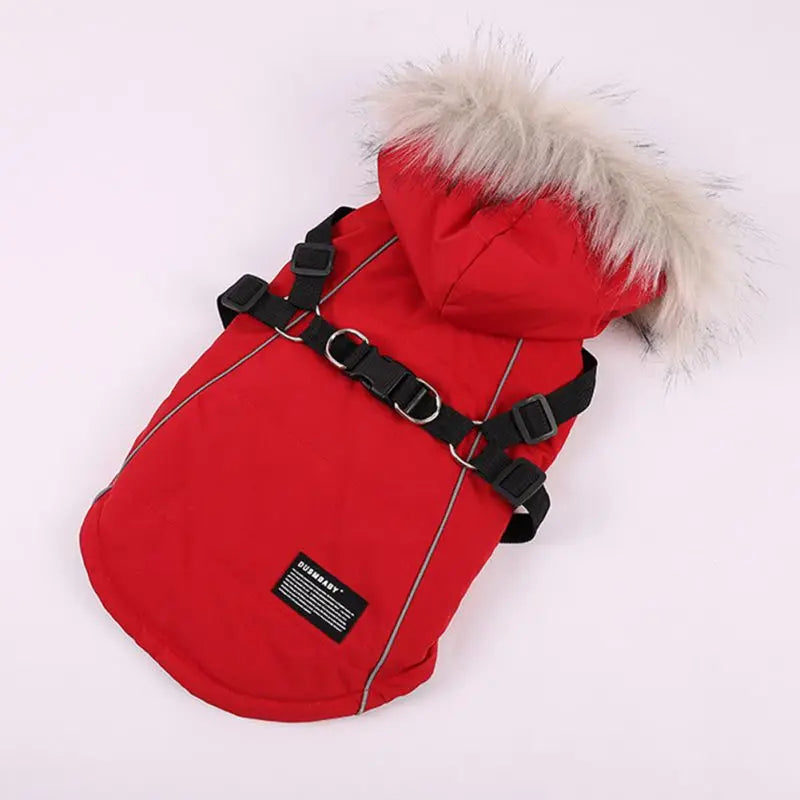 Winter Pet Jacket With Harness Clothes Outfit Waterproof Hooded Coat