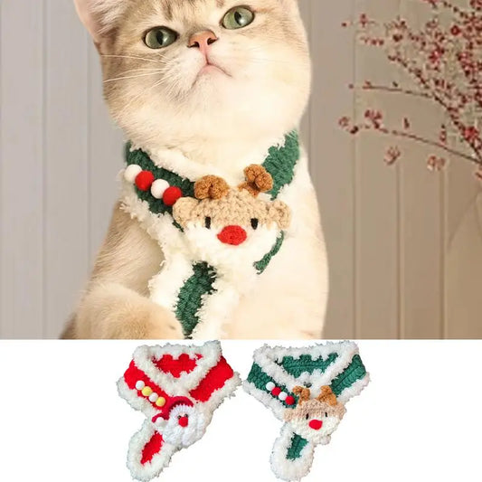 Christmas Pet Bandana Knitted Scarf Christmas Costumes Adjustable Neck Warmer Holiday