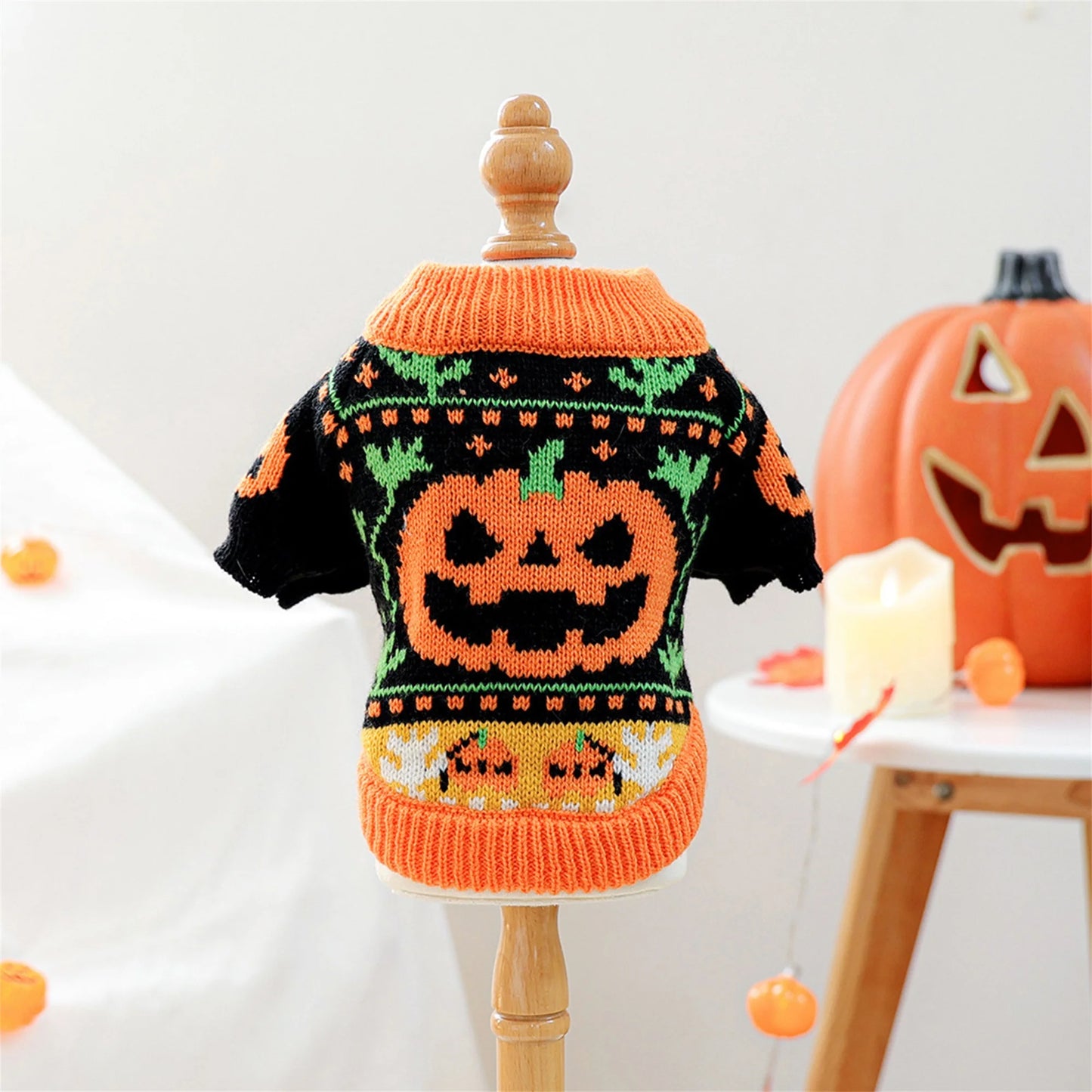 Halloween Costume for Dogs and Cats Pumpkin Knitted Sweater
