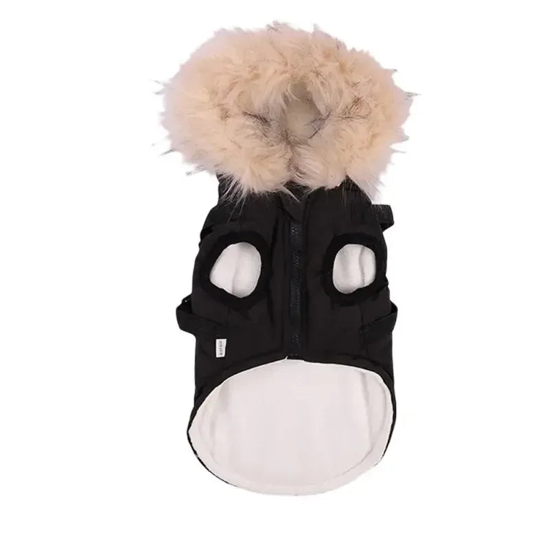 Winter Pet Jacket With Harness Clothes Outfit Waterproof Hooded Coat