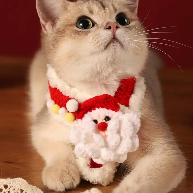 Christmas Pet Bandana Knitted Scarf Christmas Costumes Adjustable Neck Warmer Holiday