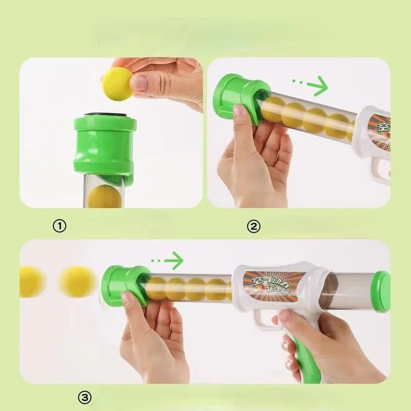 Launch Cat Toys Interactive Shooter Gun Plush Ball Games Mini Pompoms