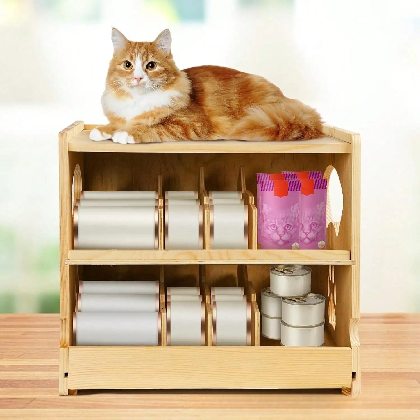 Cat Food Cans Storage Organizer 2 Tier Stackable Bamboo