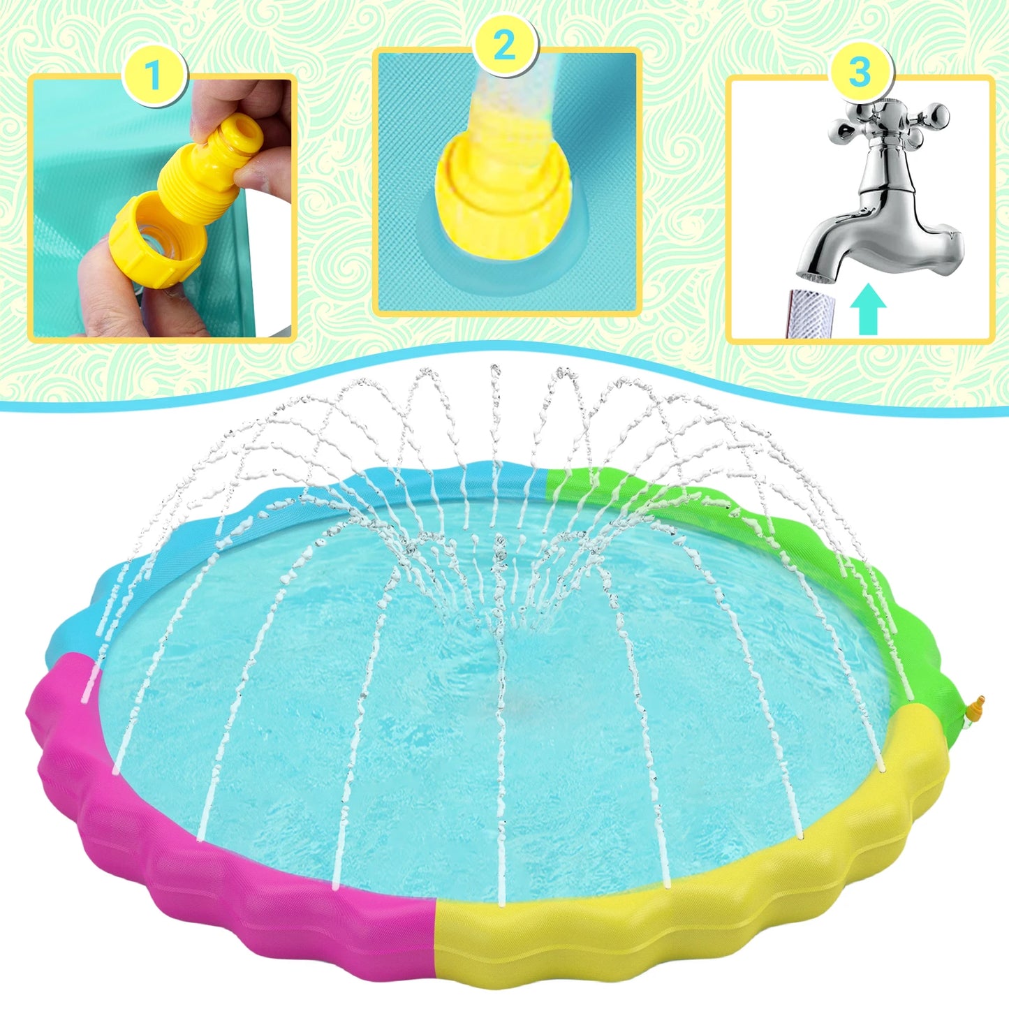 Splash Pad for Pets, Non-Slip Splash Pad Outdoor Water Toys, Sprinkler Pool for Dogs Outdoor Play