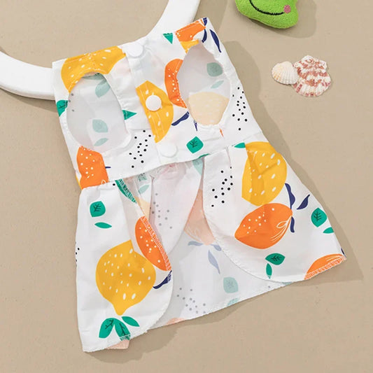 Pet Dresses with Bow for Small Dogs Cats Fruit Flower Print Pet Clothes