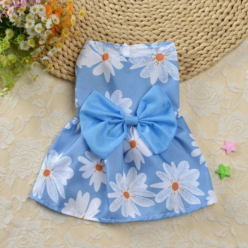 Pet Dresses with Bow for Small Dogs Cats Fruit Flower Print Pet Clothes