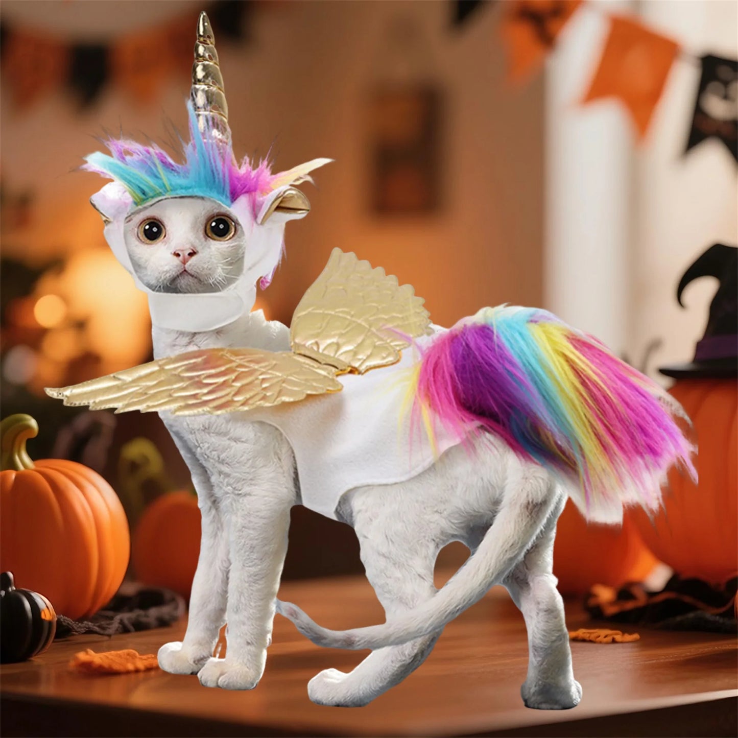 Pet Unicorn Costume Set with Horn Wings and Rainbow Mane - Cosplay Outfit for Halloween