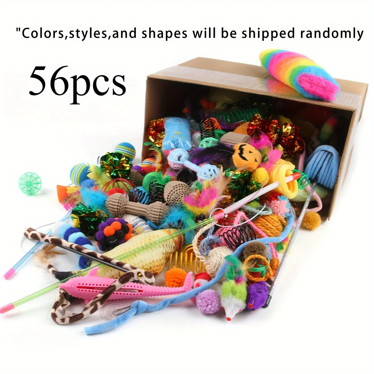 56pcs/28pcs/14pcs Pet Toys Mixed Pack. Various Plastic and Plush Toys