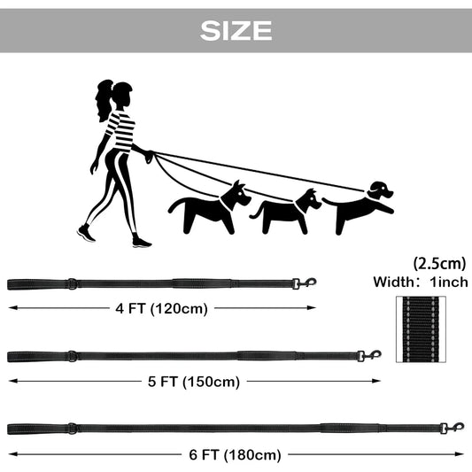 Heavy Duty Double Handle Pet Leash with Reflective Strips for Night Safety
