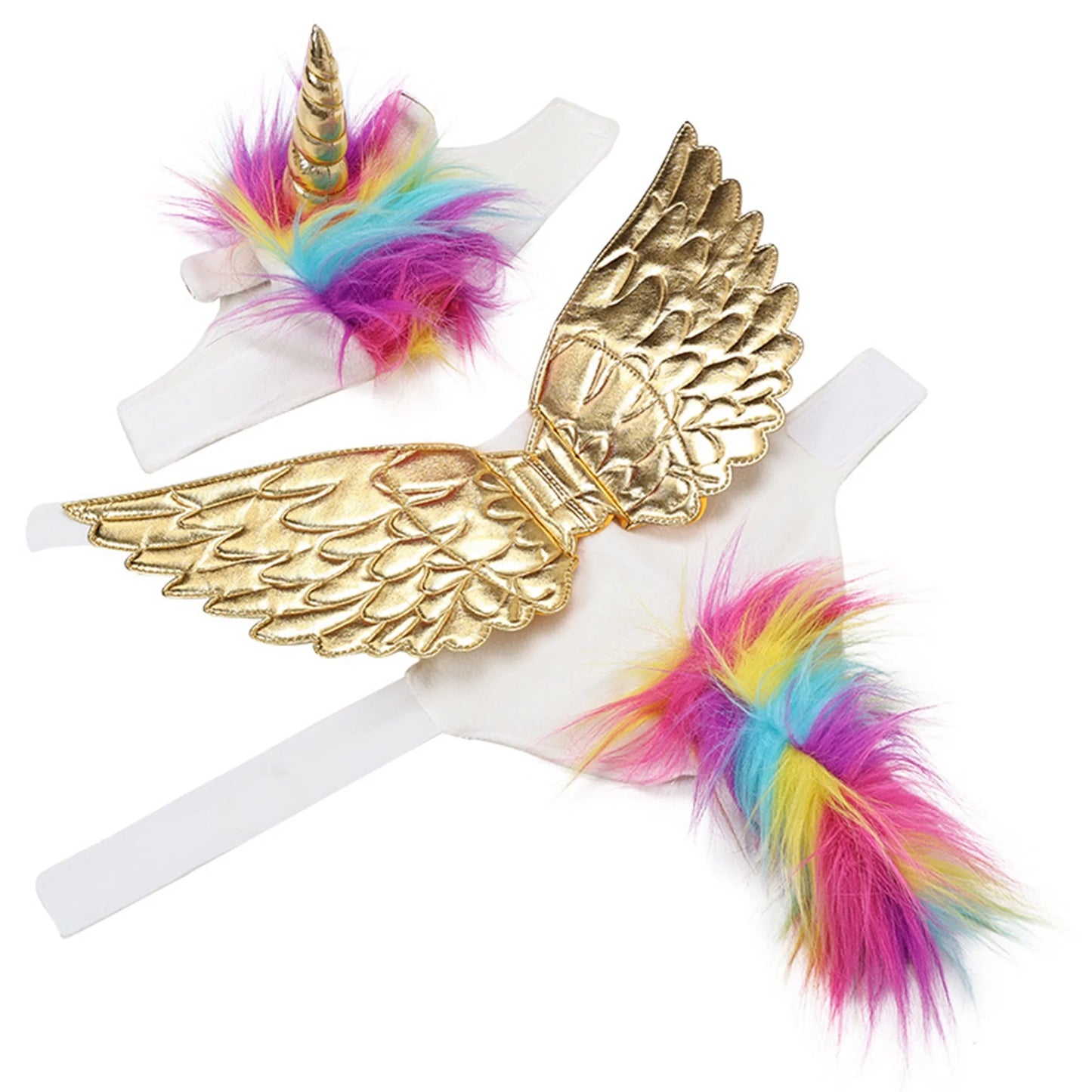 Pet Unicorn Costume Set with Horn Wings and Rainbow Mane - Cosplay Outfit for Halloween