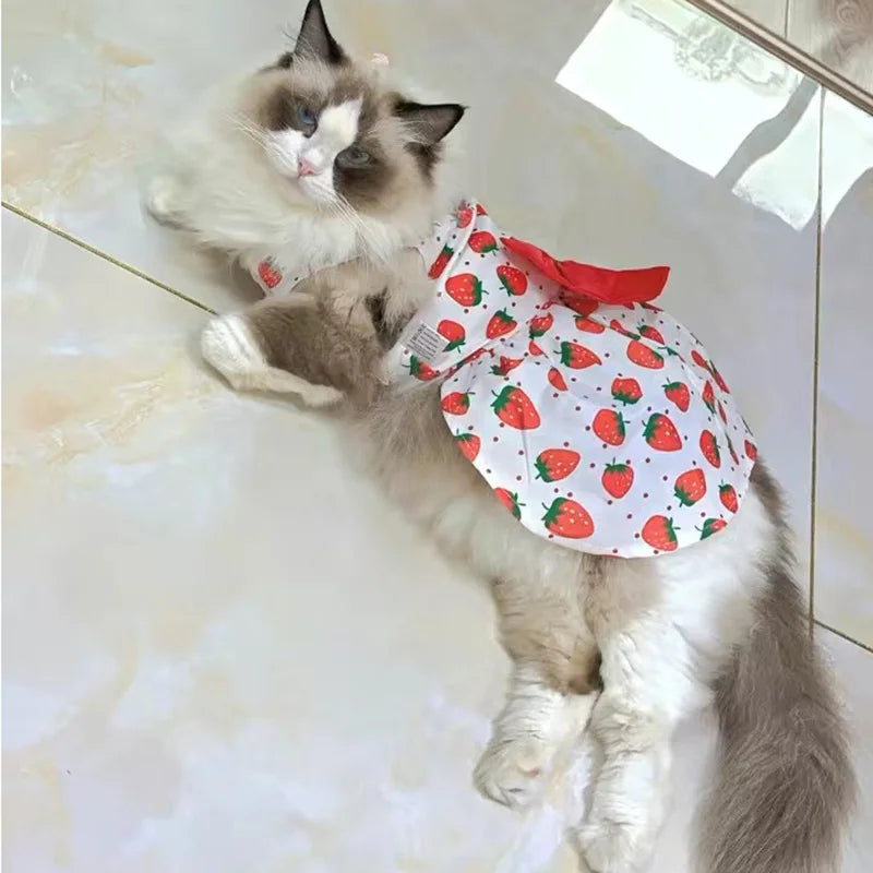 Pet Dresses with Bow for Small Dogs Cats Fruit Flower Print Pet Clothes
