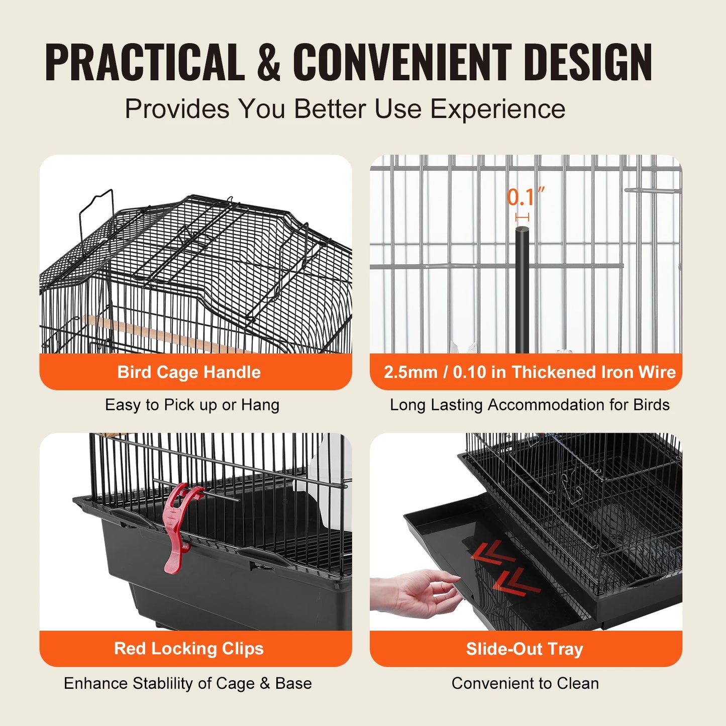 Open Top Large Parrot Bird Cage Hanging for Birds with Swing and Perch
