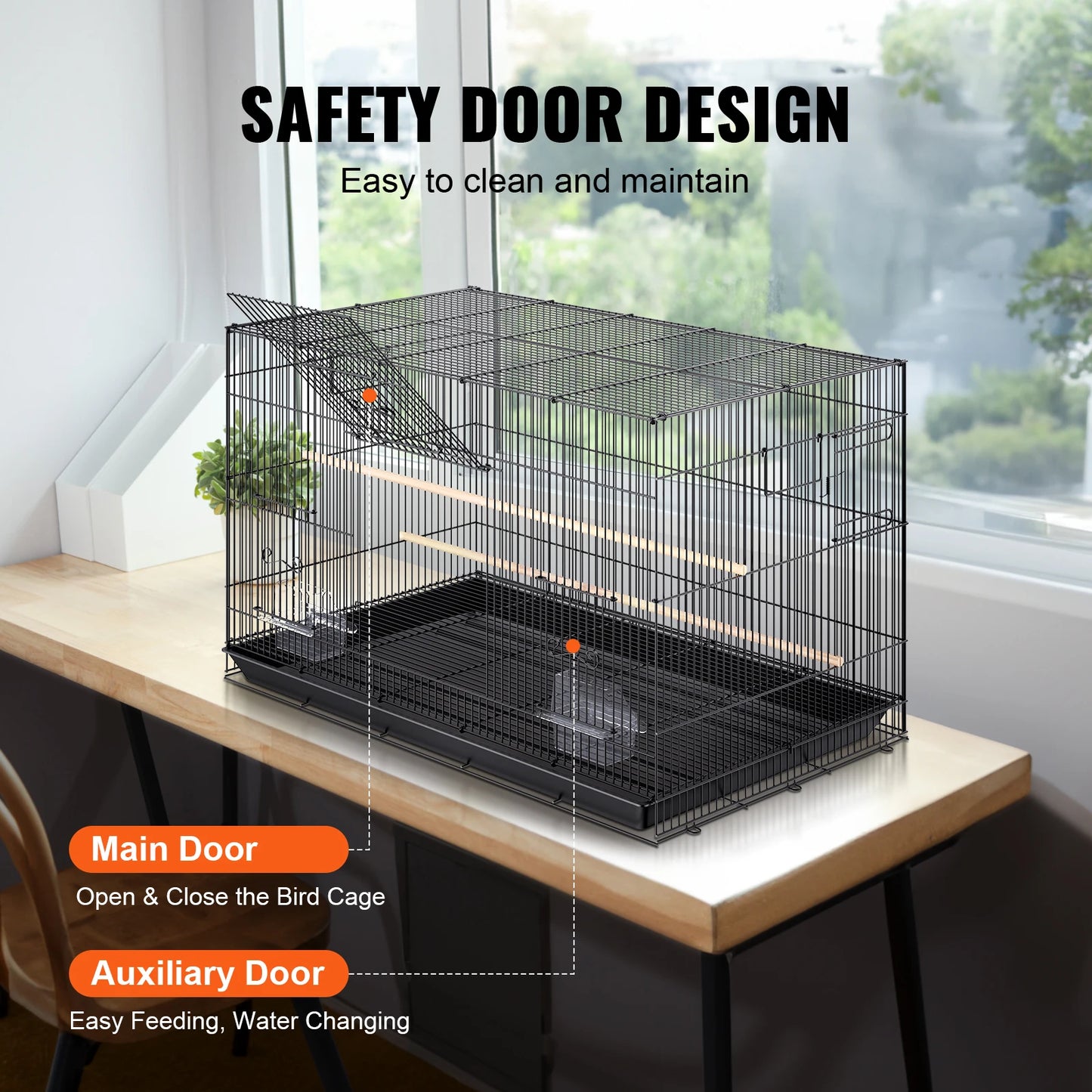 30inch Pet Bird Cage Metal with Rolling Stand Tray