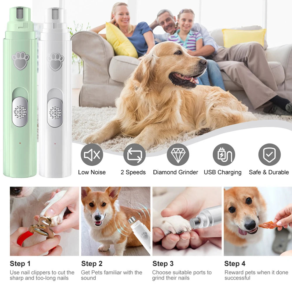 Electric Pet Nail Grinder Low-Noise LED Light 2-Speed with Polisher Wheel for Small/Medium/Large Pets