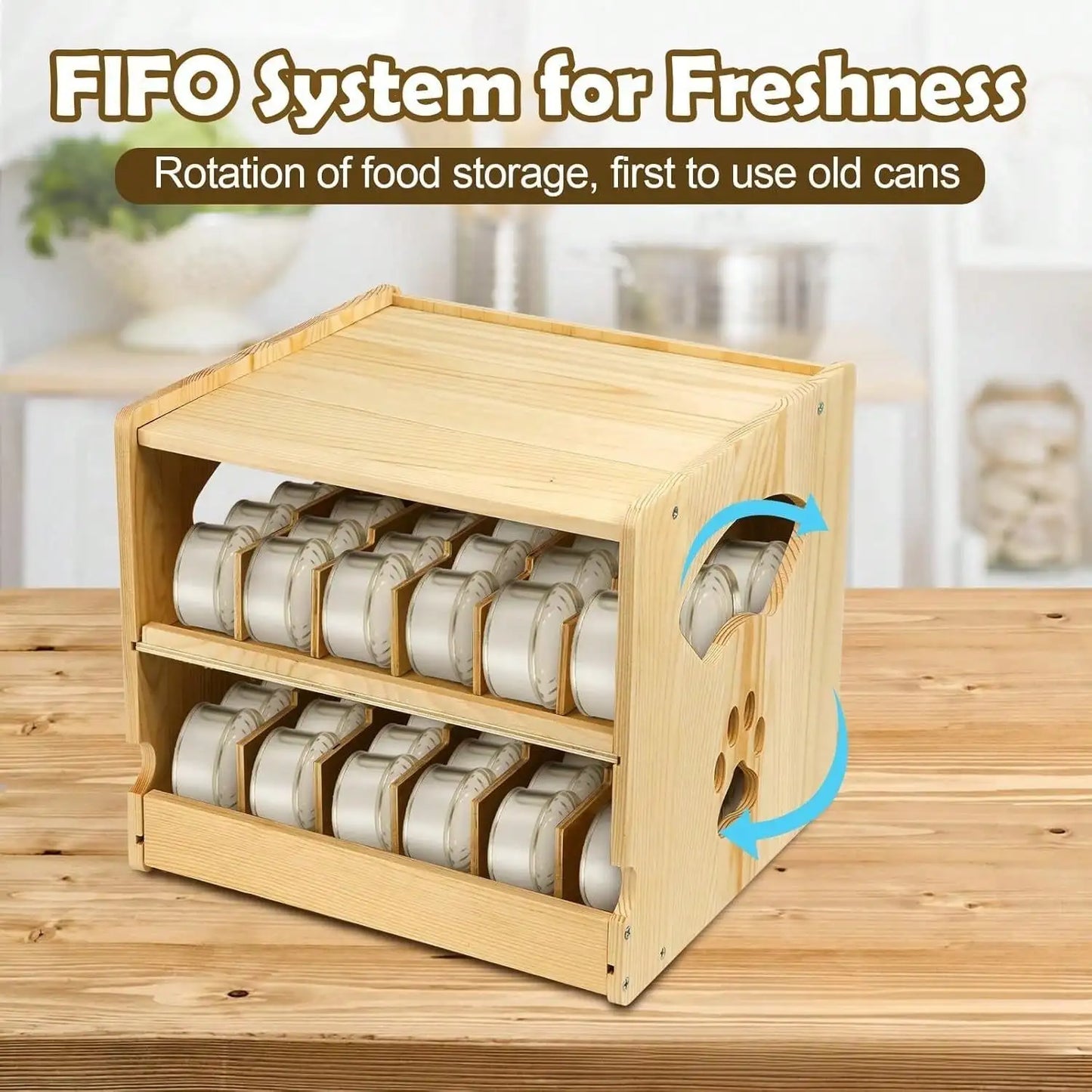 Cat Food Cans Storage Organizer 2 Tier Stackable Bamboo