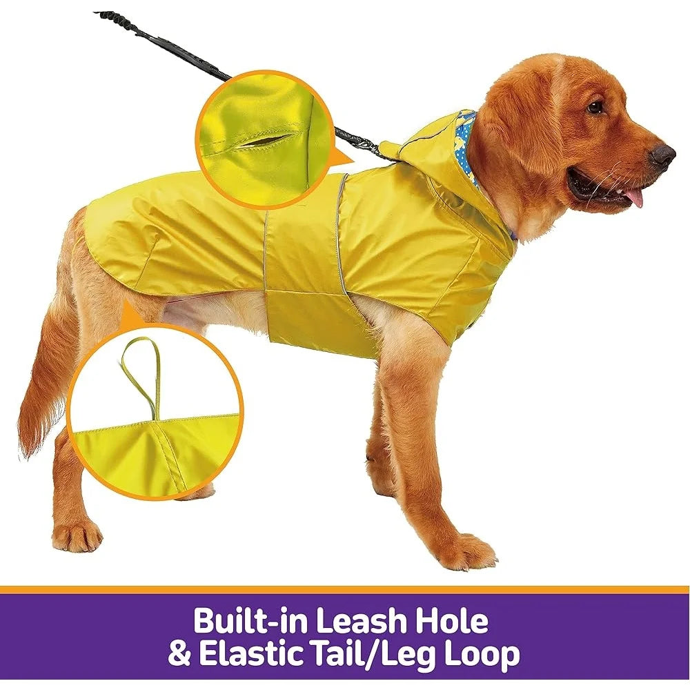 Reversible Waterproof Dog Raincoat with Leash Hole Reflective Stripe Hooded Adjustable Slicker Poncho