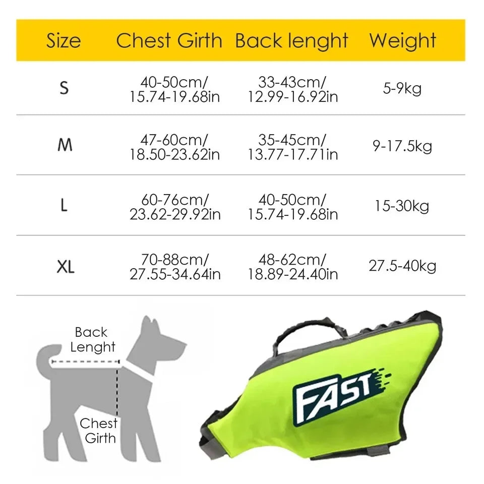 Dog Life Jacket, Adjustable Reflective Safety Vest for Swimming, Surfing, or Pool Use