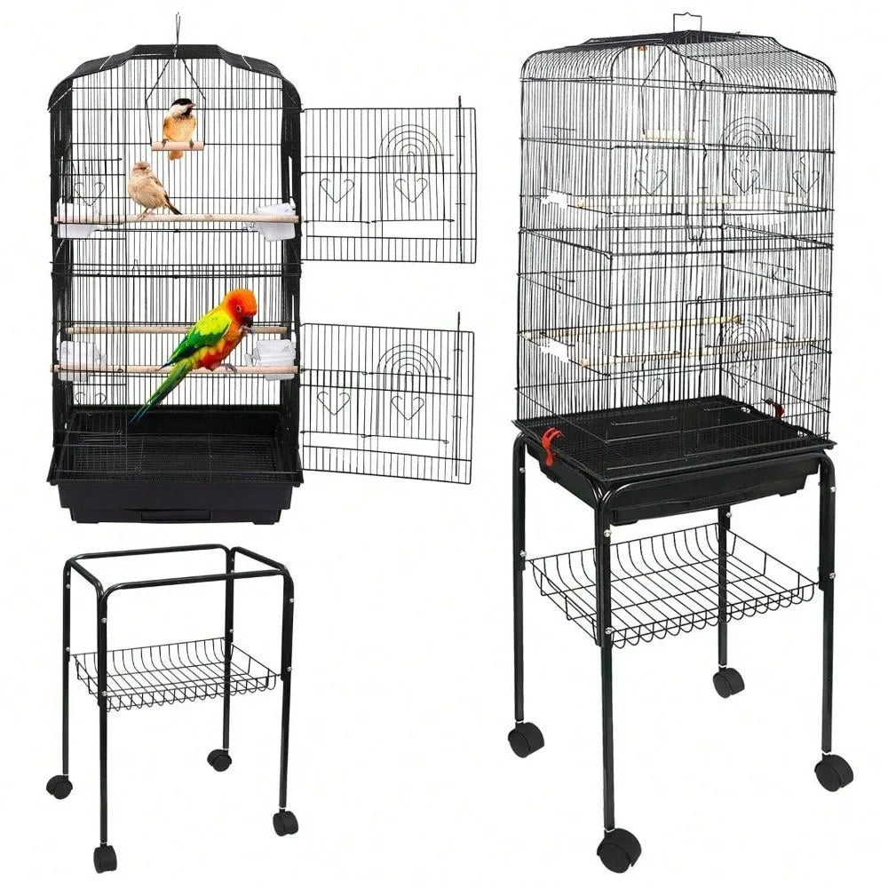 59''H Rolling Bird Cage with Stand & Tray