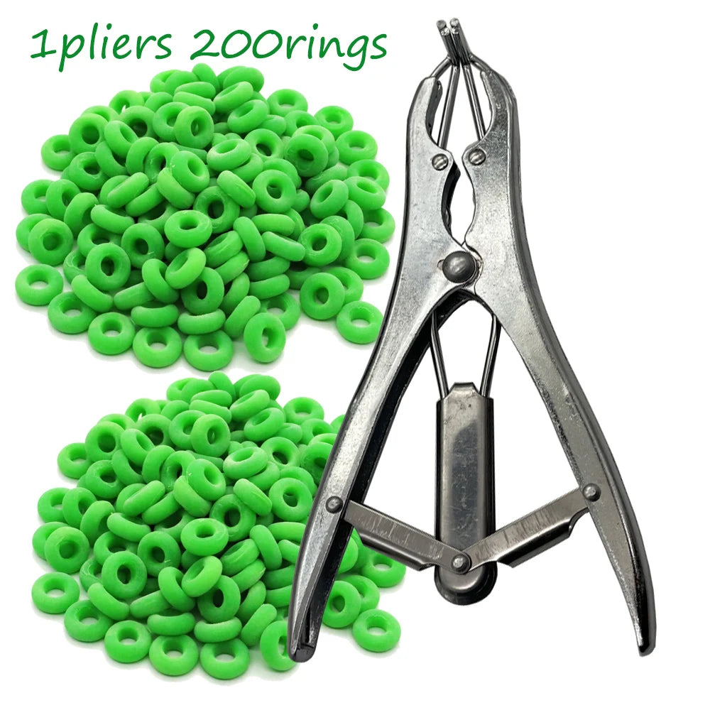 1 Set Castrate Emasculate Pliers and Bands Tail Cut livestock Castration Band Forceps