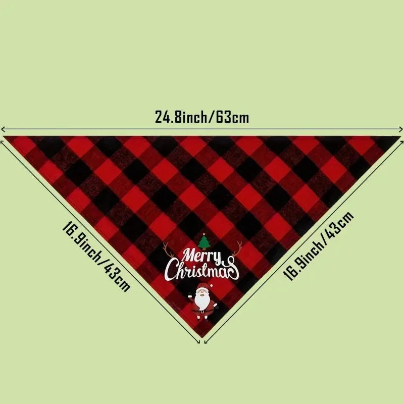 3 Piece Christmas Pet Scarf with Adjustable Collar for Small to Large Dogs, Pet Triangle Plaid Drool Towel
