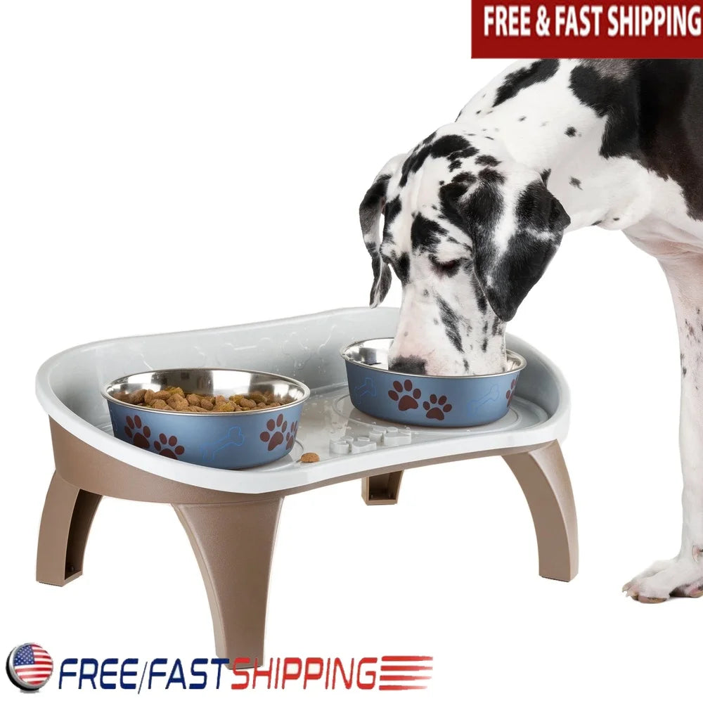 Elevated Dog Bowl Stand with Splash Guard Portable Feeding Tray