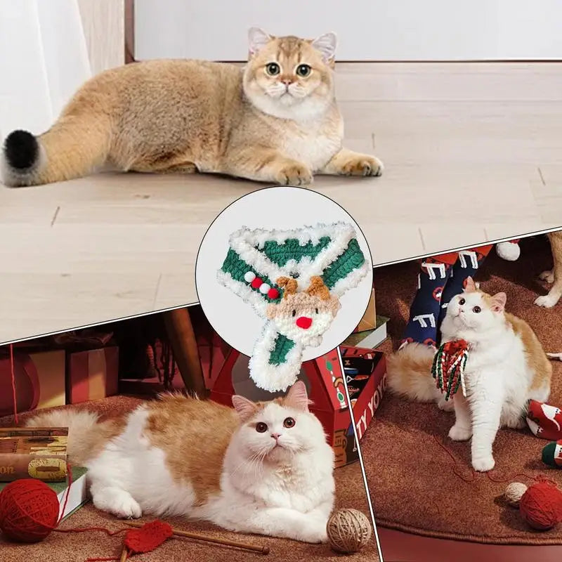 Christmas Pet Bandana Knitted Scarf Christmas Costumes Adjustable Neck Warmer Holiday