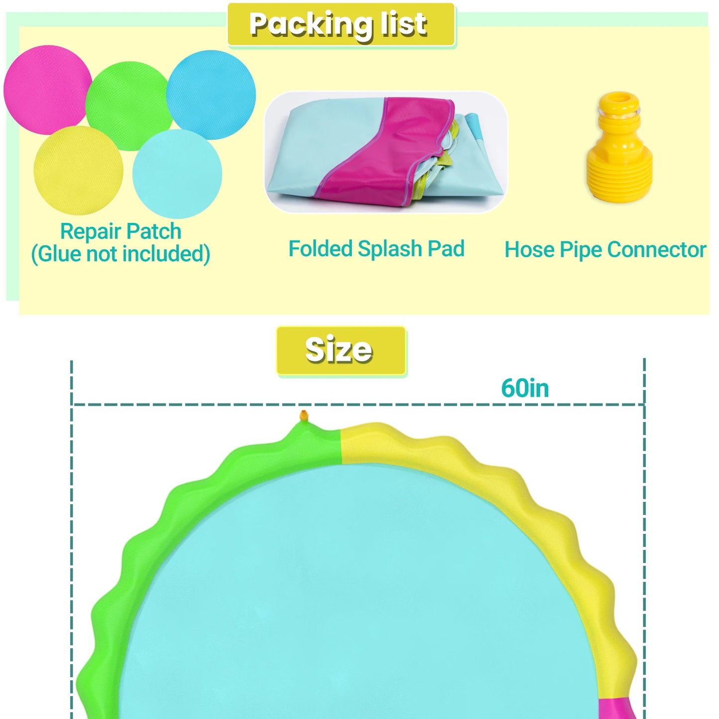 Splash Pad for Pets, Non-Slip Splash Pad Outdoor Water Toys, Sprinkler Pool for Dogs Outdoor Play