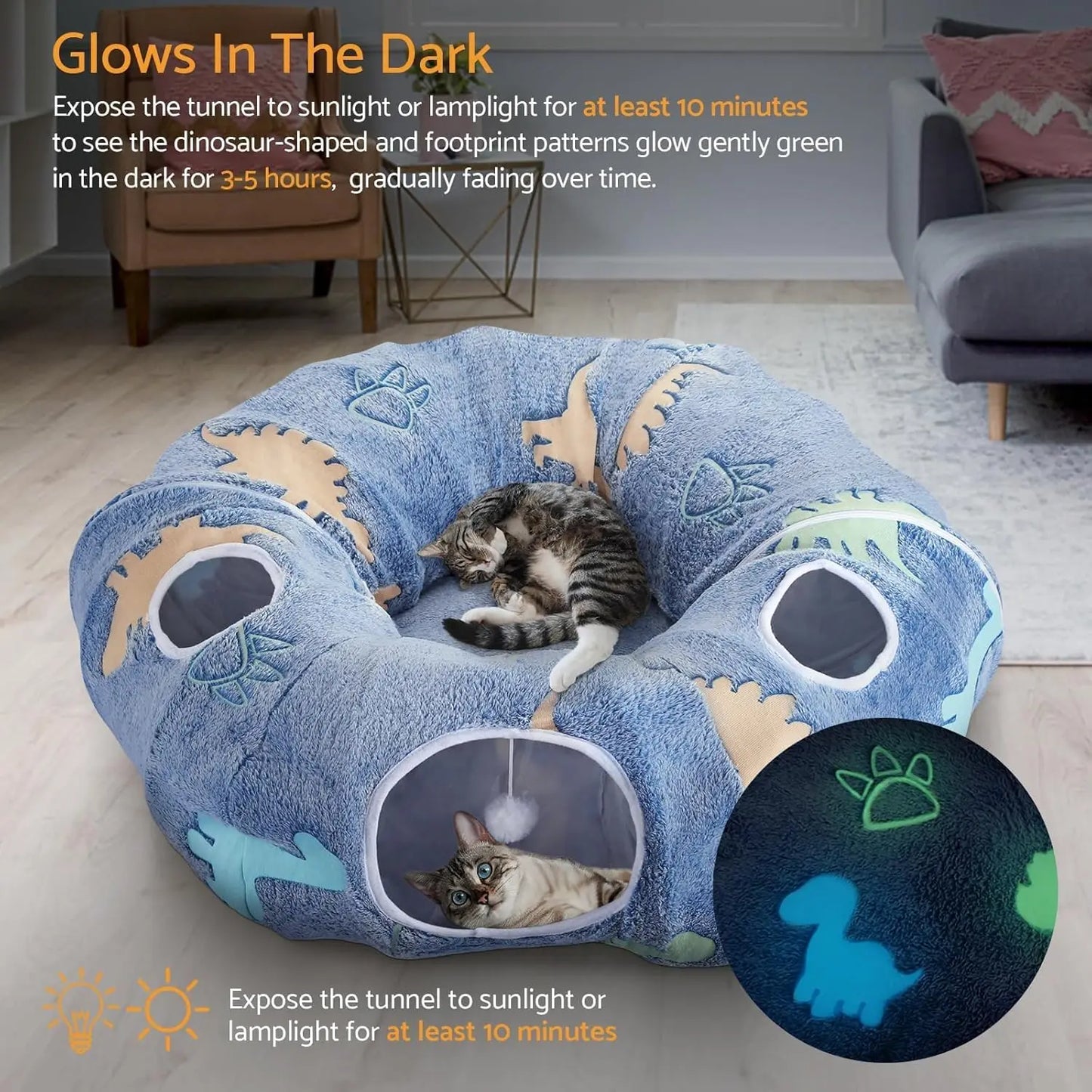Foldable Cat Tunnel with Washable Bed, 4 Entry Points, Peekaboo Cat Cave Playground