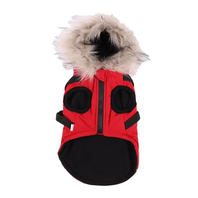 Winter Pet Jacket With Harness Clothes Outfit Waterproof Hooded Coat