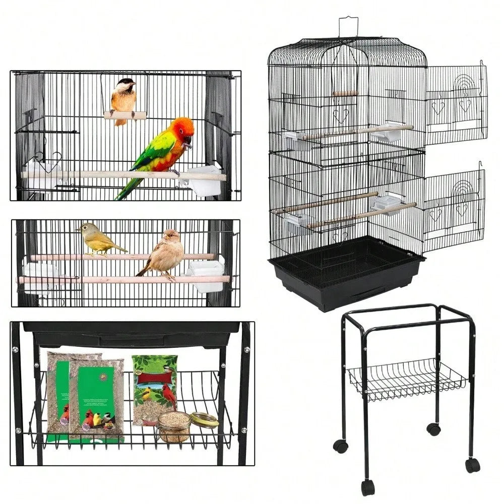 59''H Rolling Bird Cage with Stand & Tray