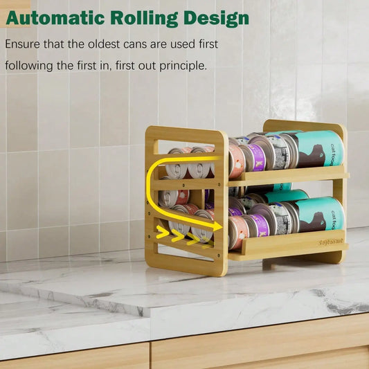 Cat Food Cans Storage Organizer 2 Tier Stackable Bamboo