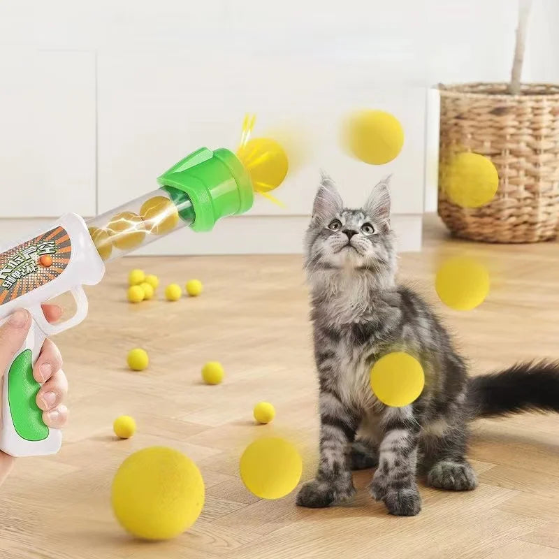Launch Cat Toys Interactive Shooter Gun Plush Ball Games Mini Pompoms