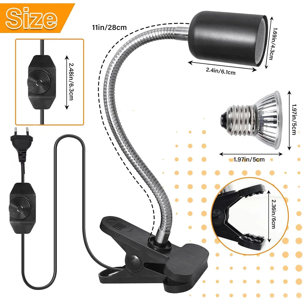 Reptile Heat Lamp 50W UVA UVB Light Rotatable Basking Light Dimmable