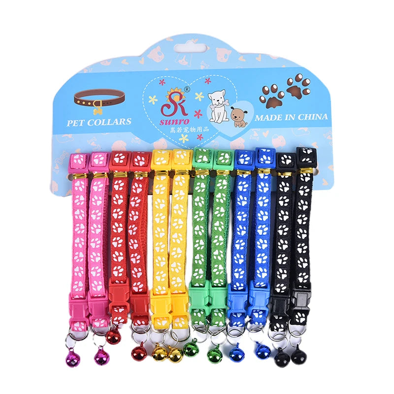 12Pcs Cute Cat Collar With Bell Adjustable 6 Colors For cats and small dogs