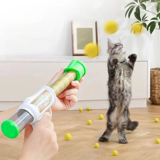 Launch Cat Toys Interactive Shooter Gun Plush Ball Games Mini Pompoms