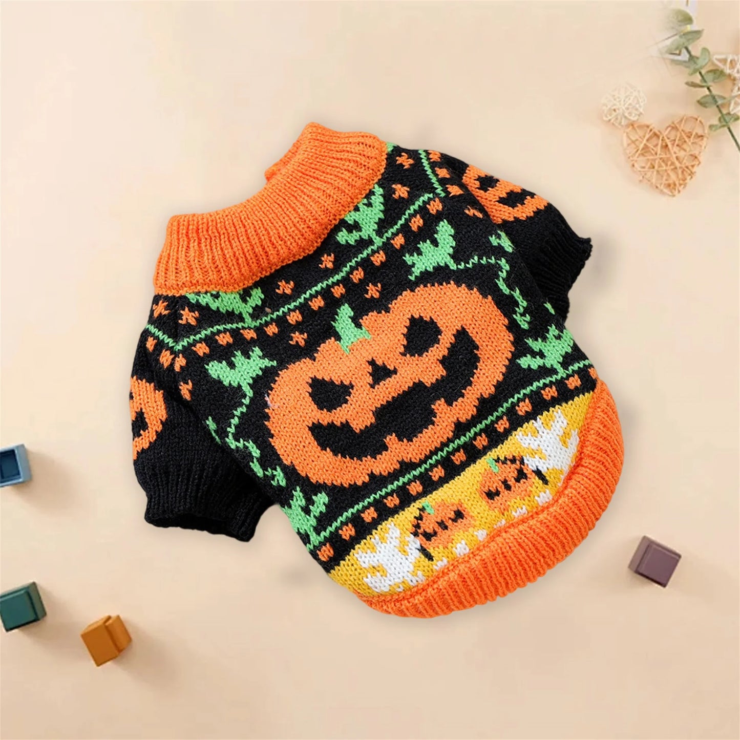 Halloween Costume for Dogs and Cats Pumpkin Knitted Sweater