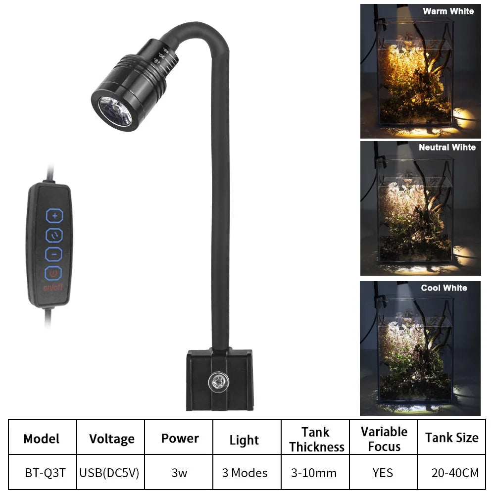 LED Aquarium Light plants Grow Light USB-5V 3W Super Slim Waterproof Clip-on