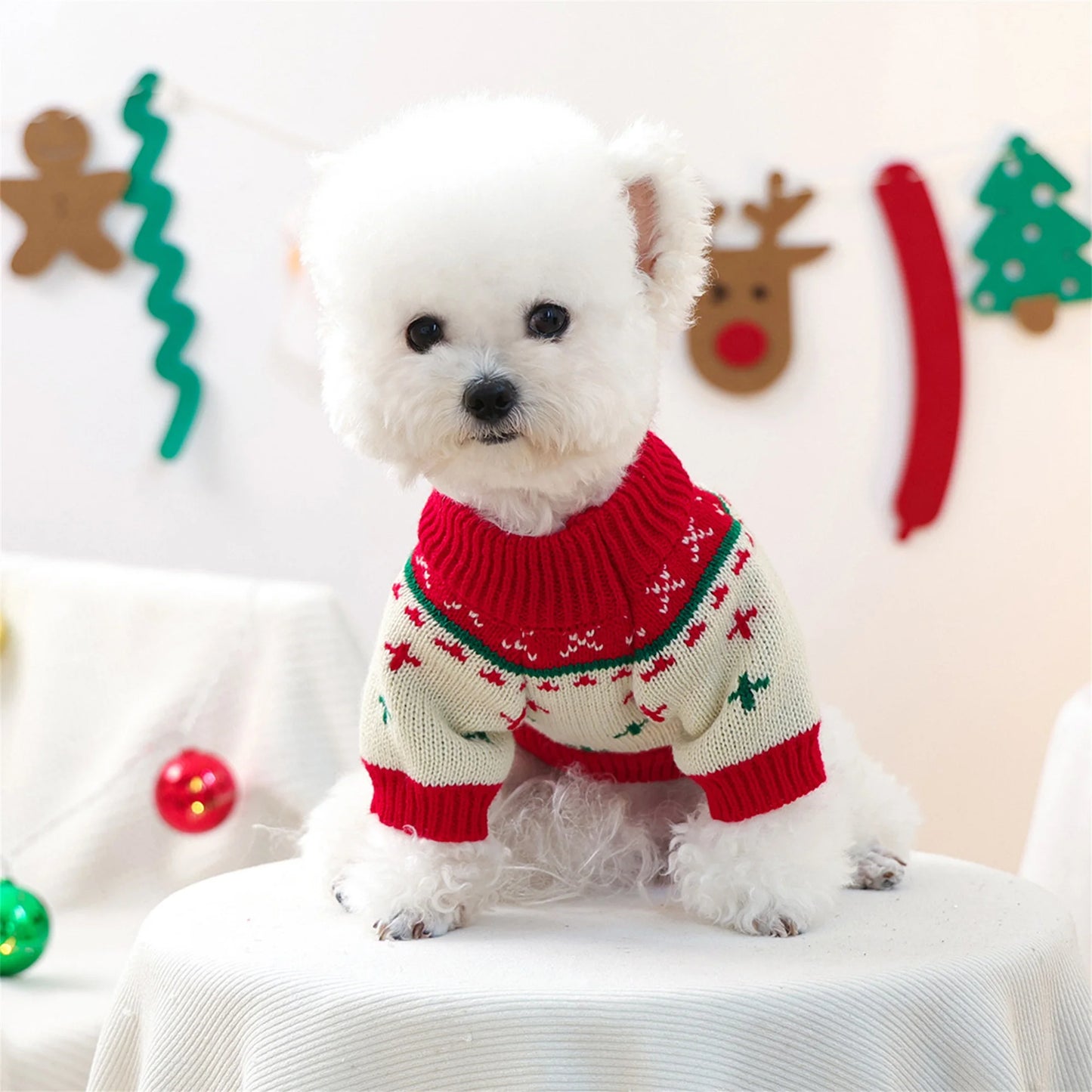 Christmas Reindeer Pet Sweater Holiday Pet Clothes Knit Xmas Tree Design